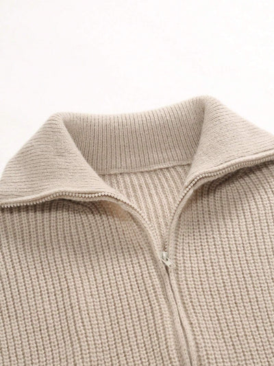 Marco - Beige Knit Zip Sweater