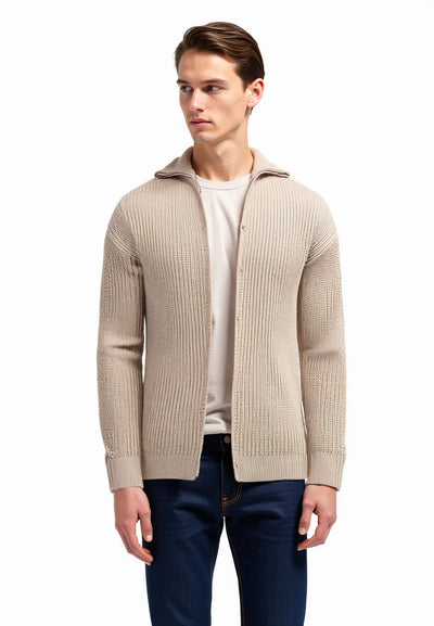 Marco - Beige Knit Zip Sweater