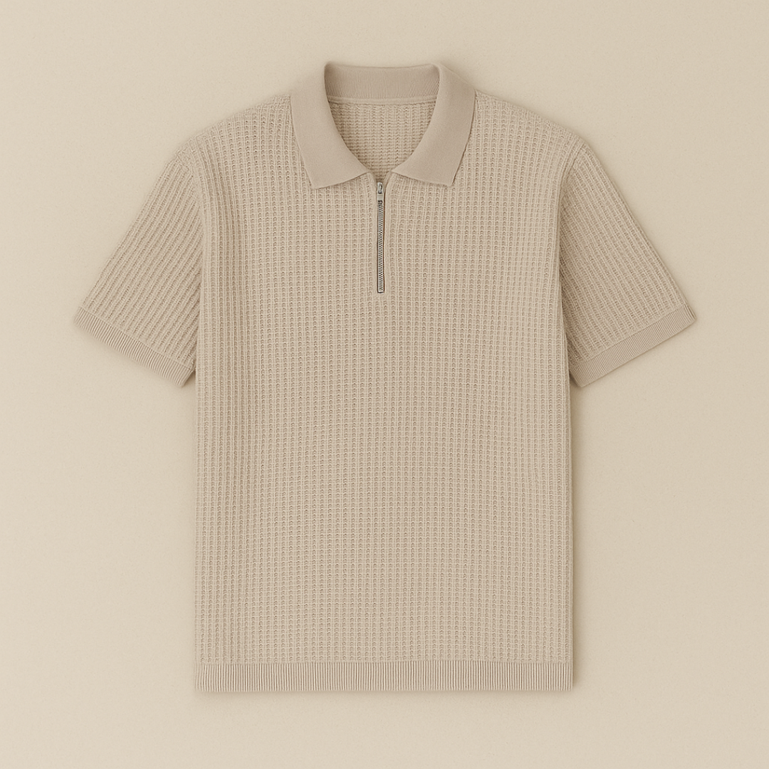 Textured Knit Half-Zip Polo