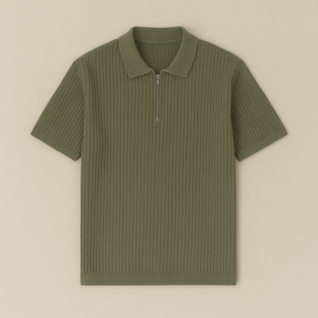 Textured Knit Half-Zip Polo