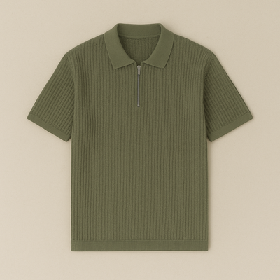 Textured Knit Half-Zip Polo