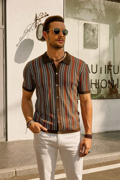 Retro Stripe Button-Down Polo Shirt