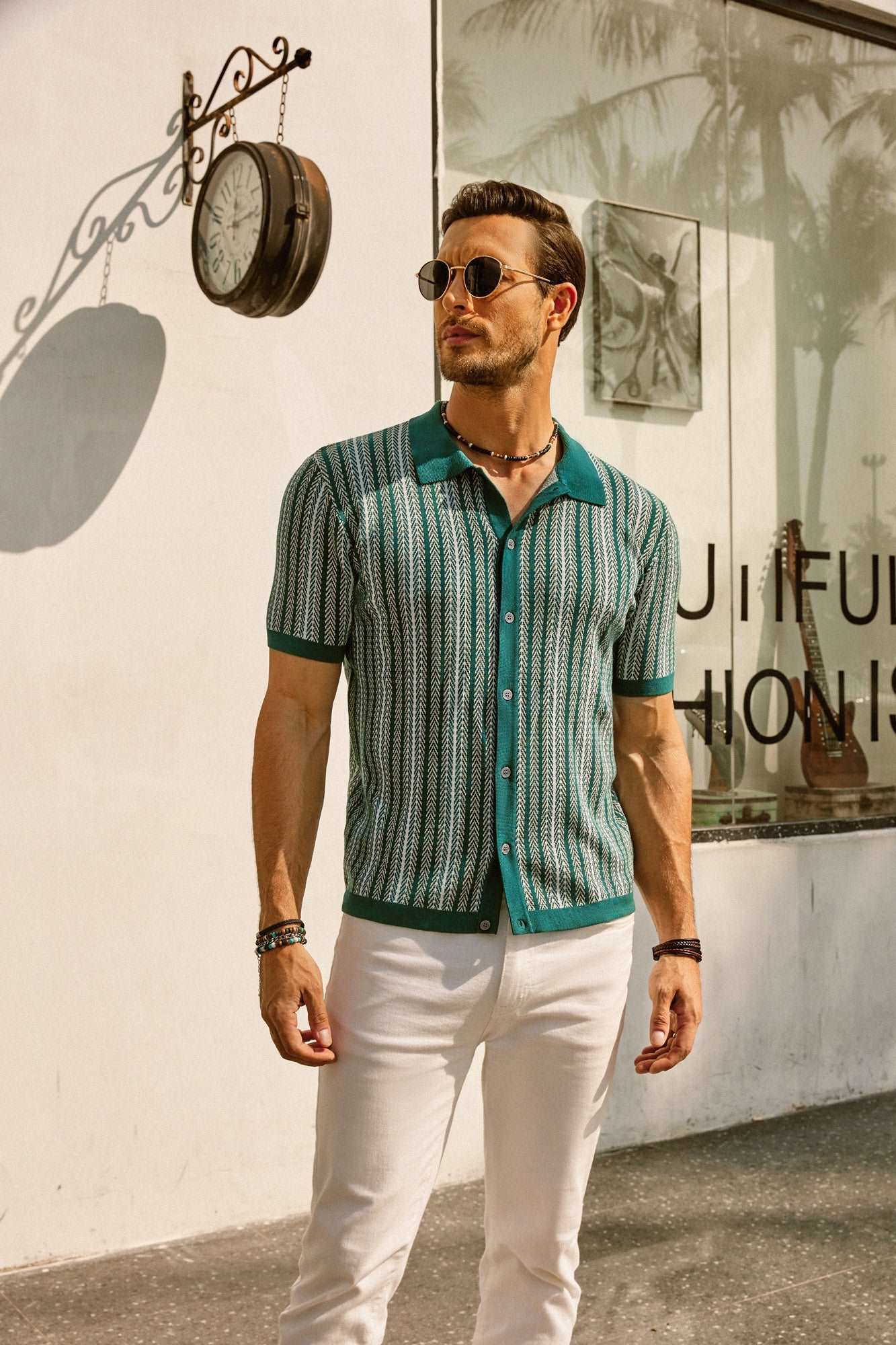 Retro Stripe Button-Down Polo Shirt