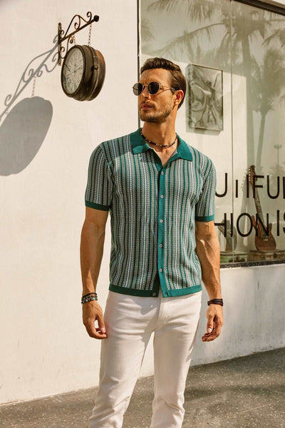 Retro Stripe Button-Down Polo Shirt