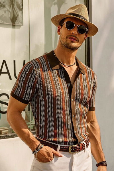 Retro Stripe Button-Down Polo Shirt