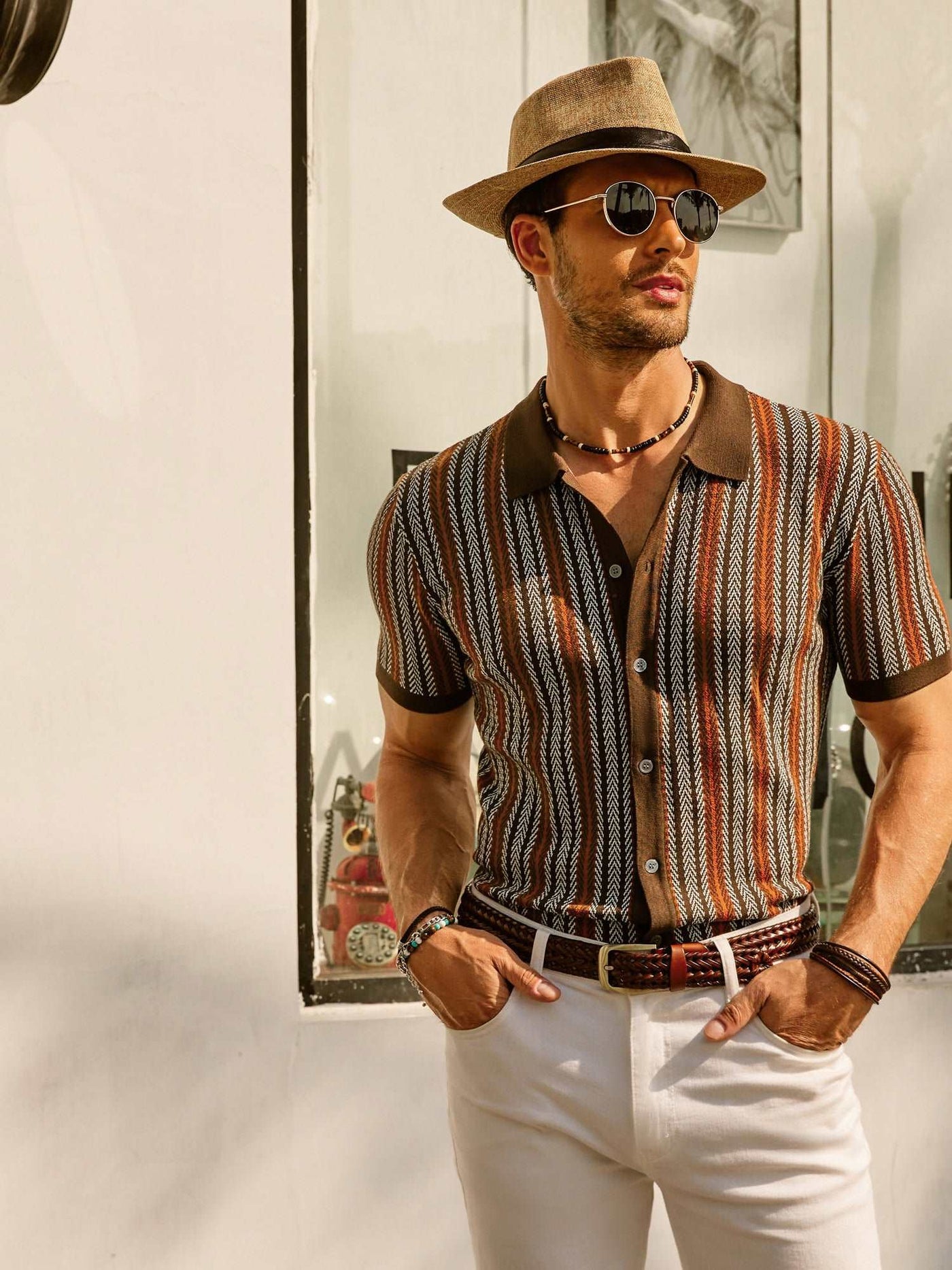 Retro Stripe Button-Down Polo Shirt