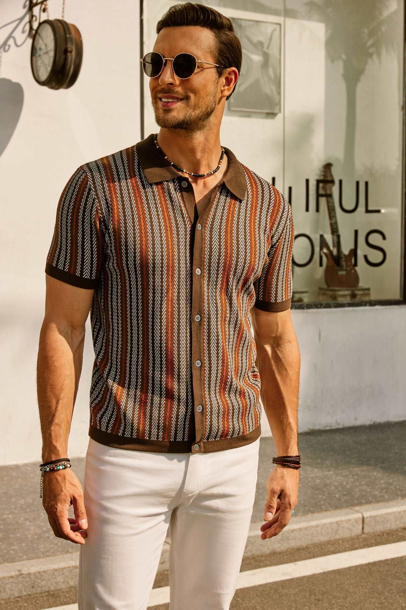 Retro Stripe Button-Down Polo Shirt