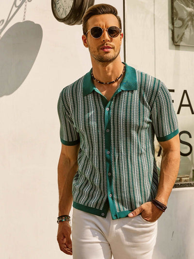 Retro Stripe Button-Down Polo Shirt