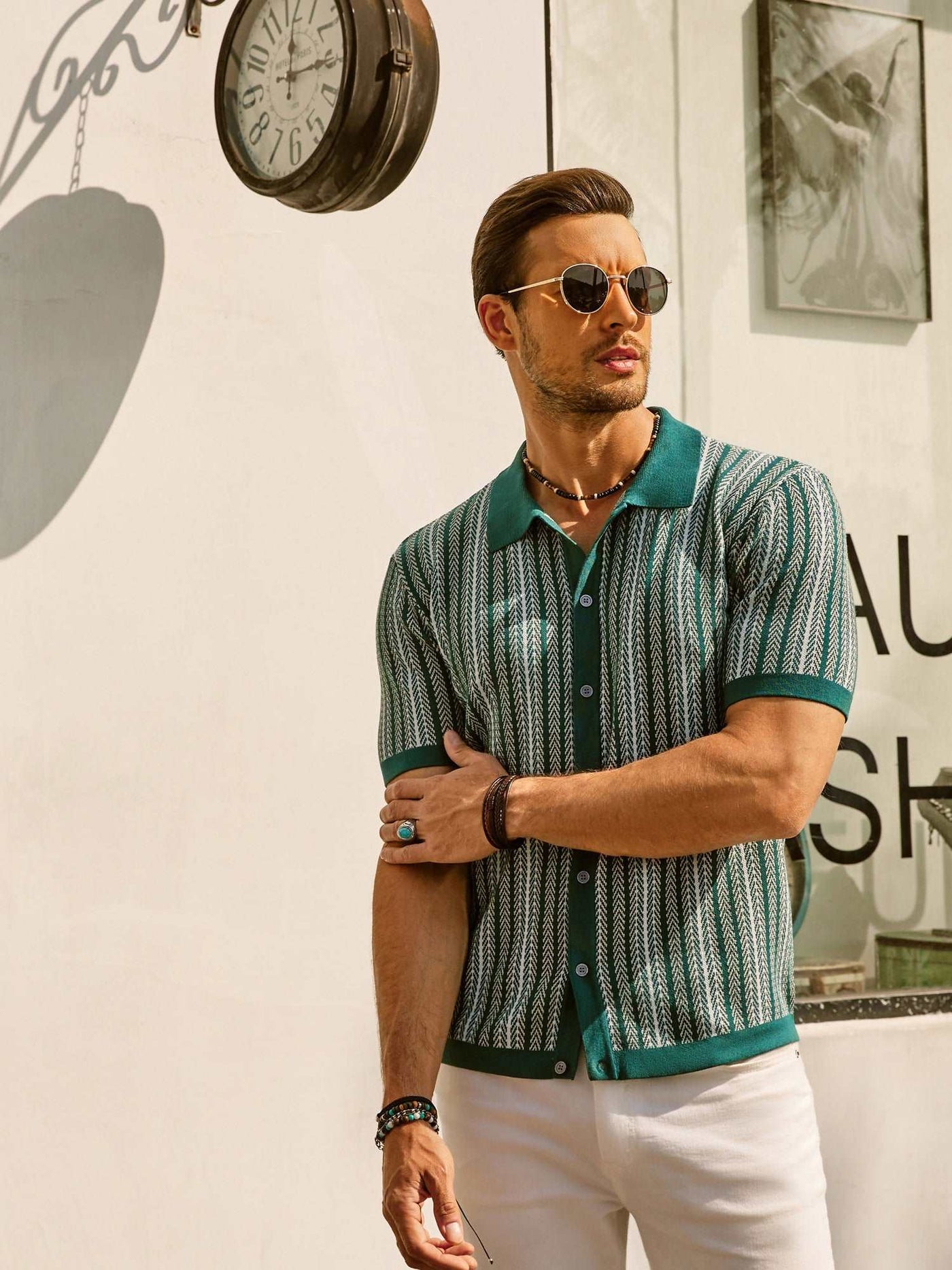 Retro Stripe Button-Down Polo Shirt
