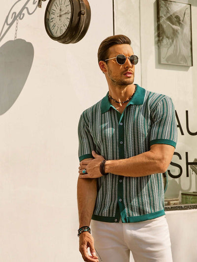 Retro Stripe Button-Down Polo Shirt