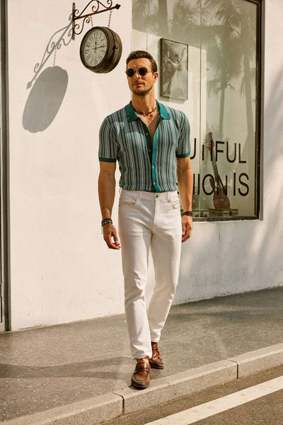 Retro Stripe Button-Down Polo Shirt