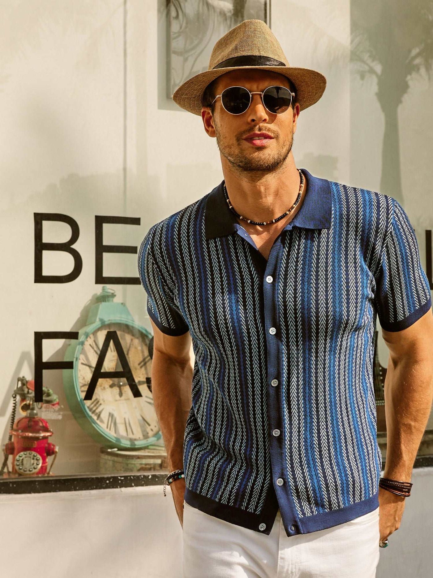 Retro Stripe Button-Down Polo Shirt