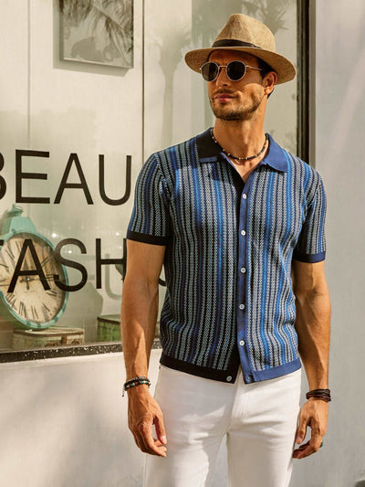 Retro Stripe Button-Down Polo Shirt