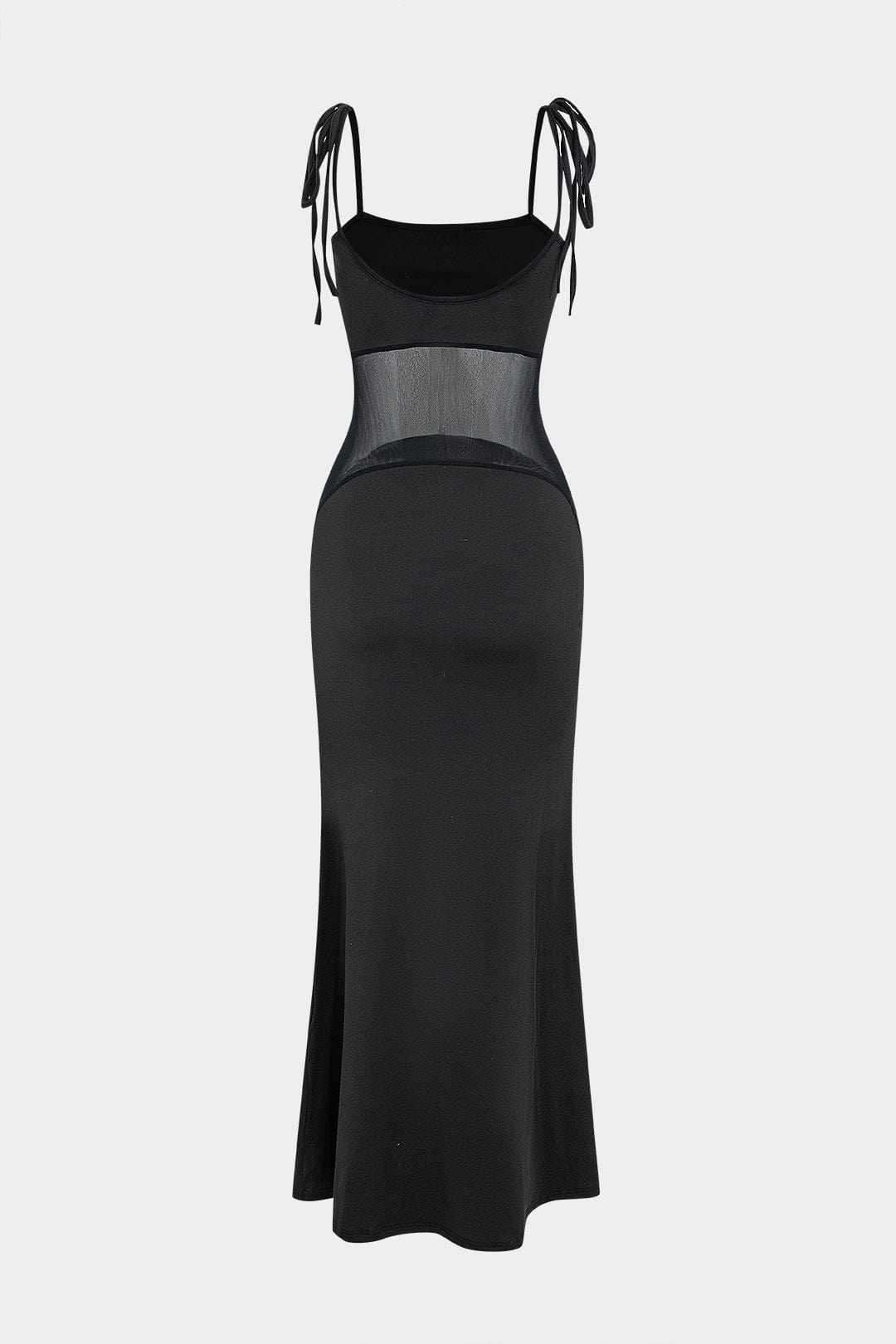 Robe maxi dos nu avec détails en mesh, coupe ajustée et fluide.