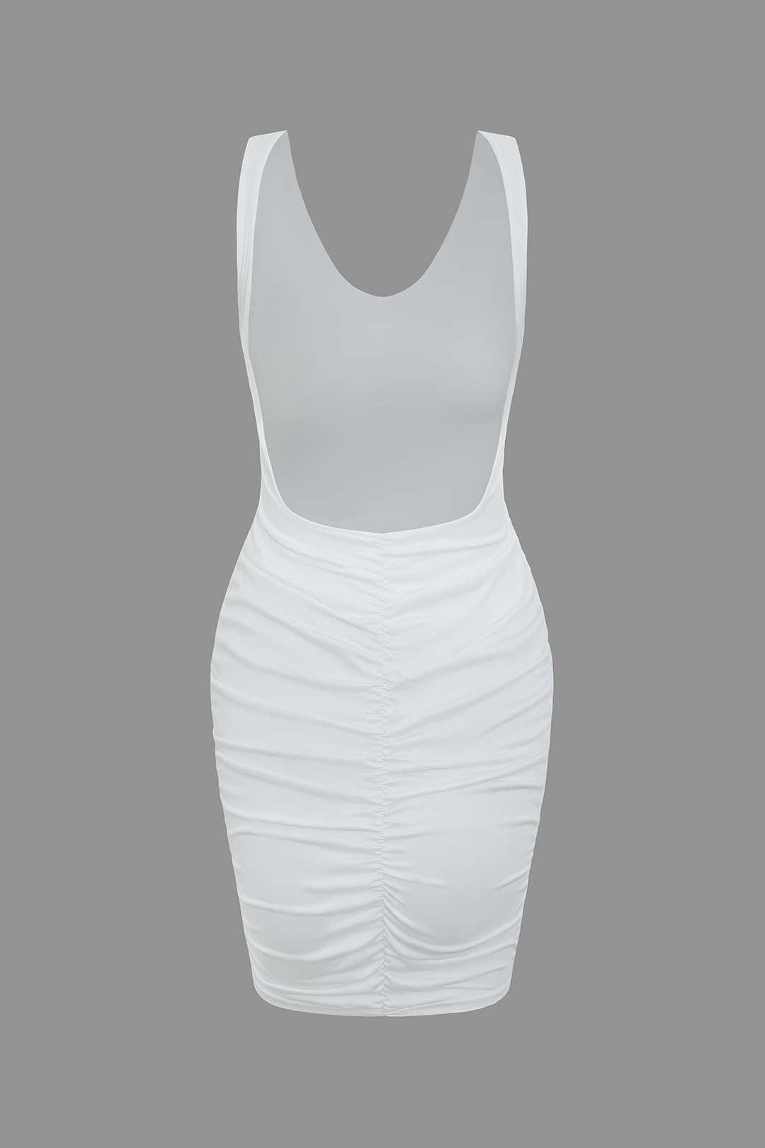 Robe mini dos nu froncée en polyester, coupe slim et élégante, idéale pour un look chic et tendance. Blanc Couleur