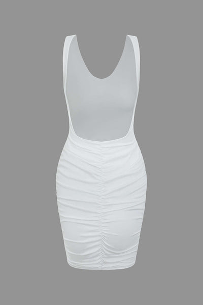 Robe mini dos nu froncée en polyester, coupe slim et élégante, idéale pour un look chic et tendance. Blanc Couleur