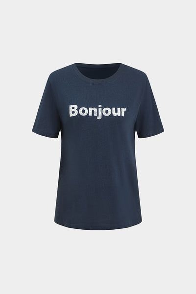 T-shirt ample en jersey avec imprimé lettrage, manches courtes et col rond.