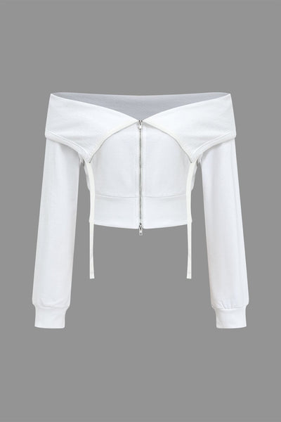 Veste off-Épaule avec poches zippées, design moderne et confortable.