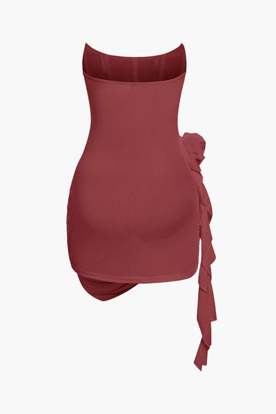 Mini robe corset à volants à fleurs 3D
