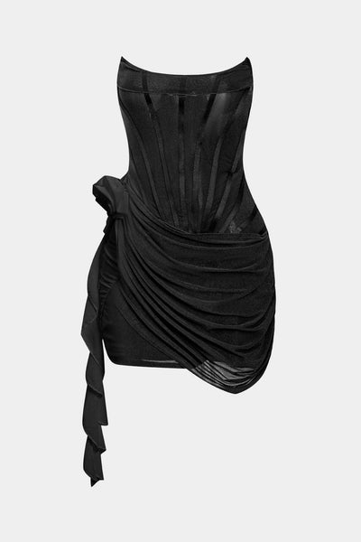 Mini robe corset à volants à fleurs 3D