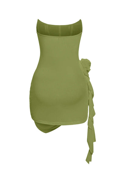 Mini robe corset à volants à fleurs 3D