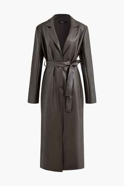 Manteau en Similicuir Ceinturé, Élégant et Oversize pour le Travail
