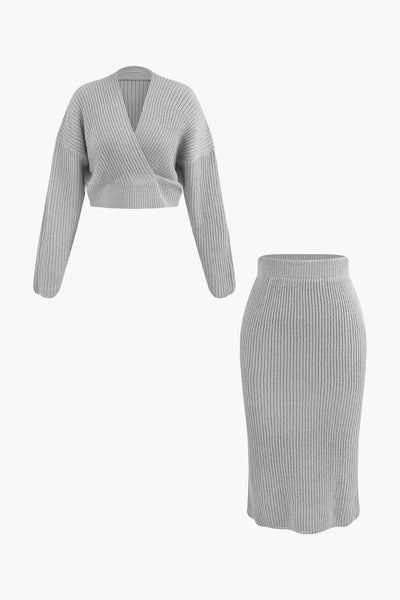 Ensemble pull à col en V et jupe