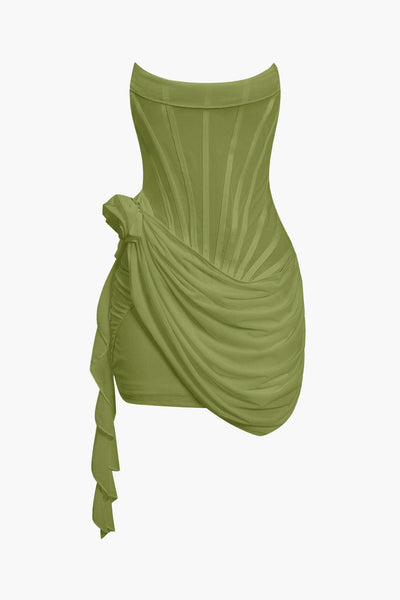 Mini robe corset à volants à fleurs 3D