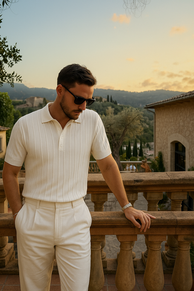 Elegant Ribbed Knit Polo Shirt
