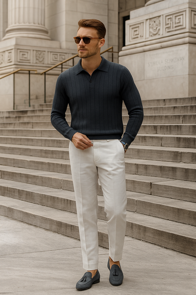 Elegant Long Sleeve Knit Polo