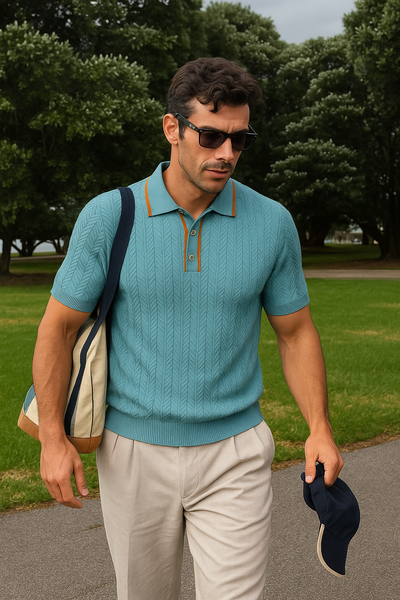 Vintage-Inspired Knitted Polo Shirt