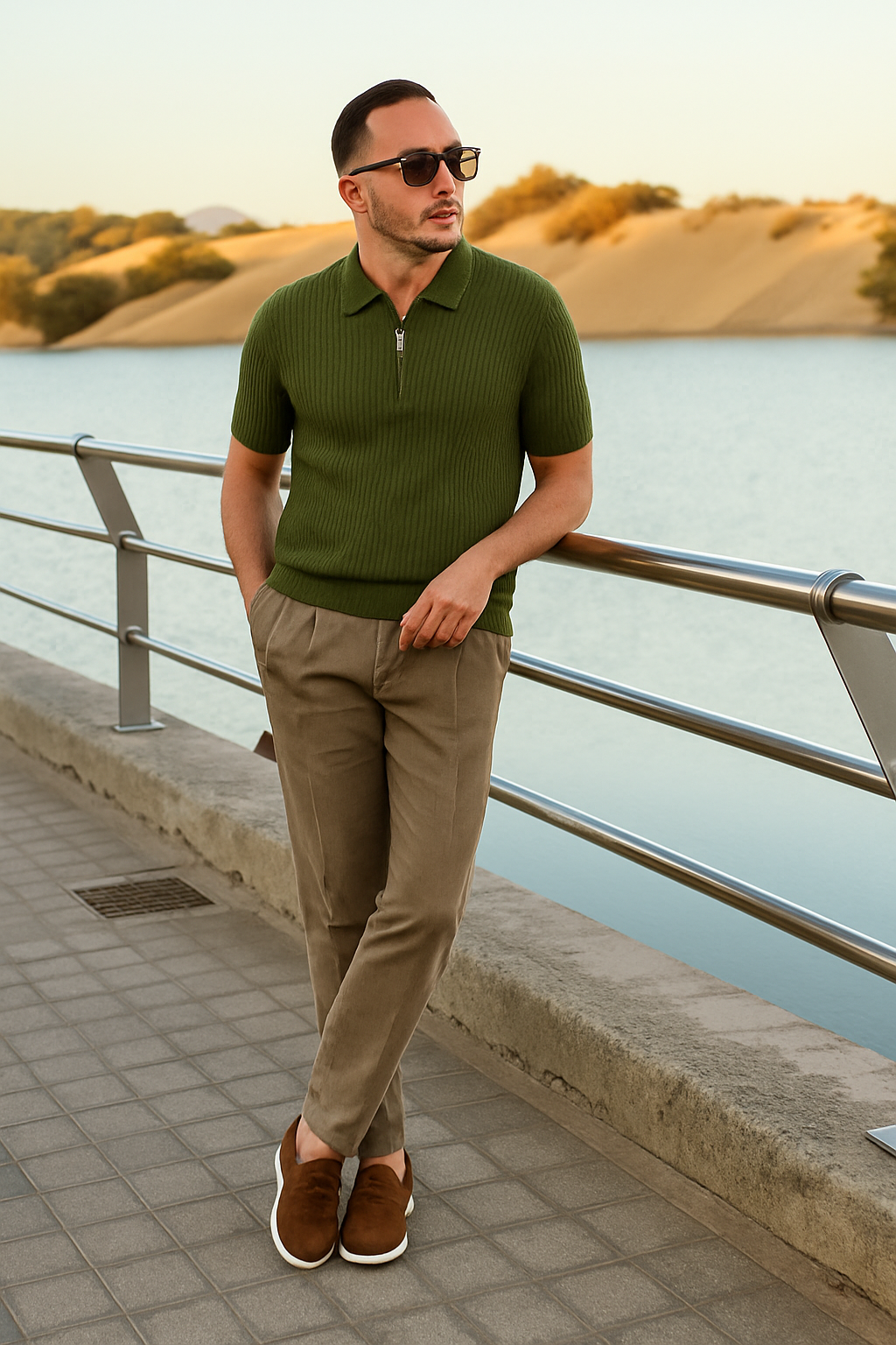 Textured Knit Half-Zip Polo