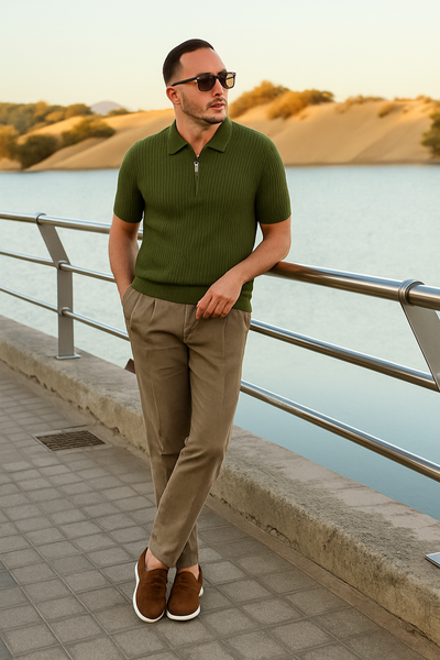 Textured Knit Half-Zip Polo