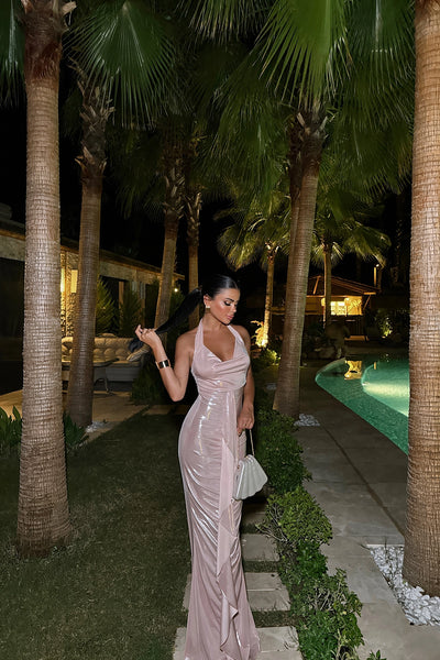 Robe Longue Dos-Nu Jolie Rose Poudré